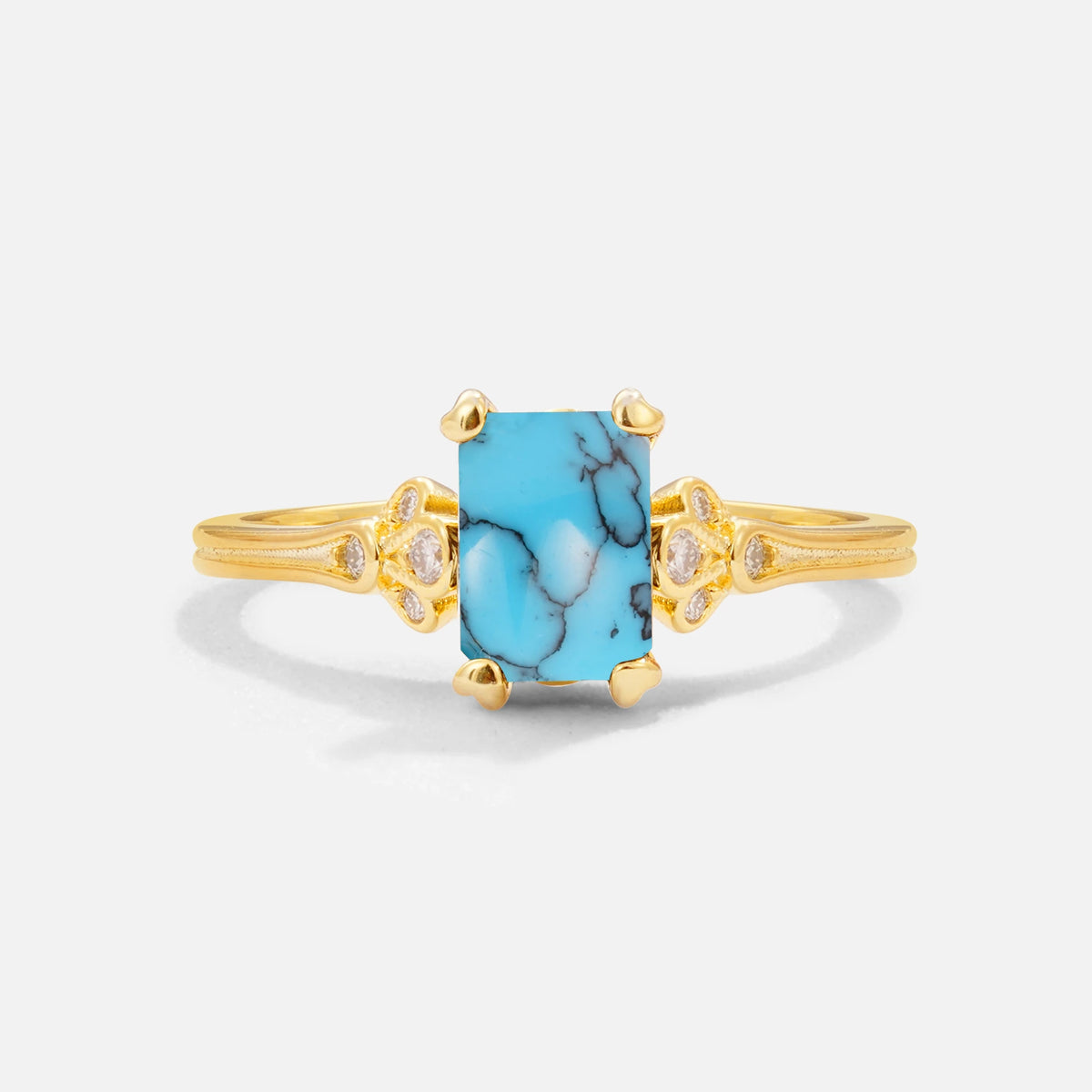 Classic 4-Prong Emerald-Cut Turquoise Engagement Ring
