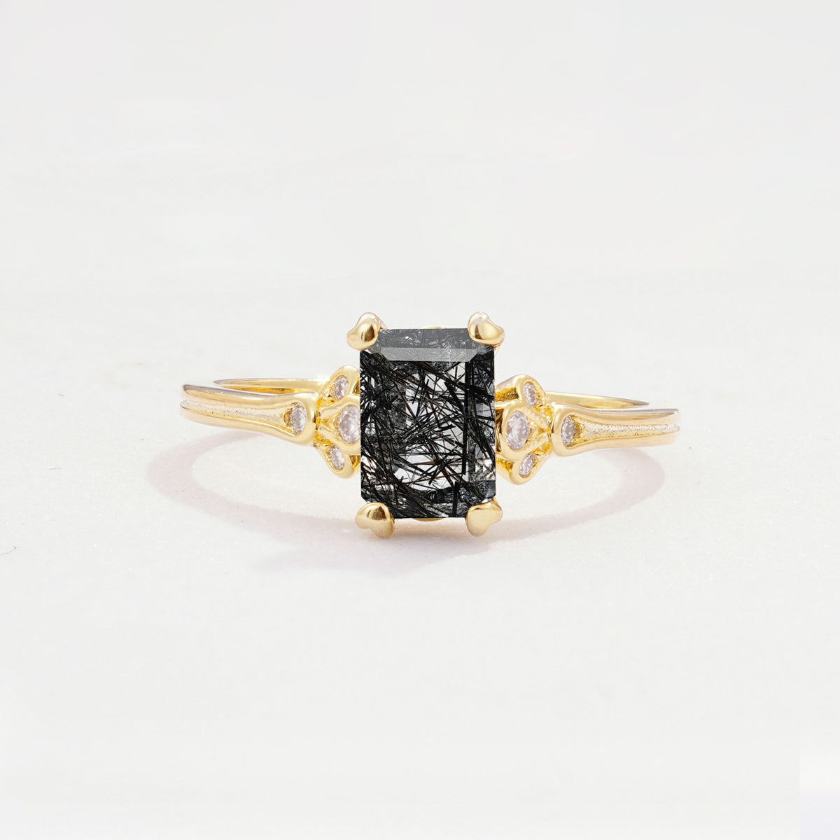 ML07055 Black Rutilated Quartz Ring - Yellow-Gold