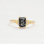 ML07055 Black Rutilated Quartz Ring - Yellow-Gold