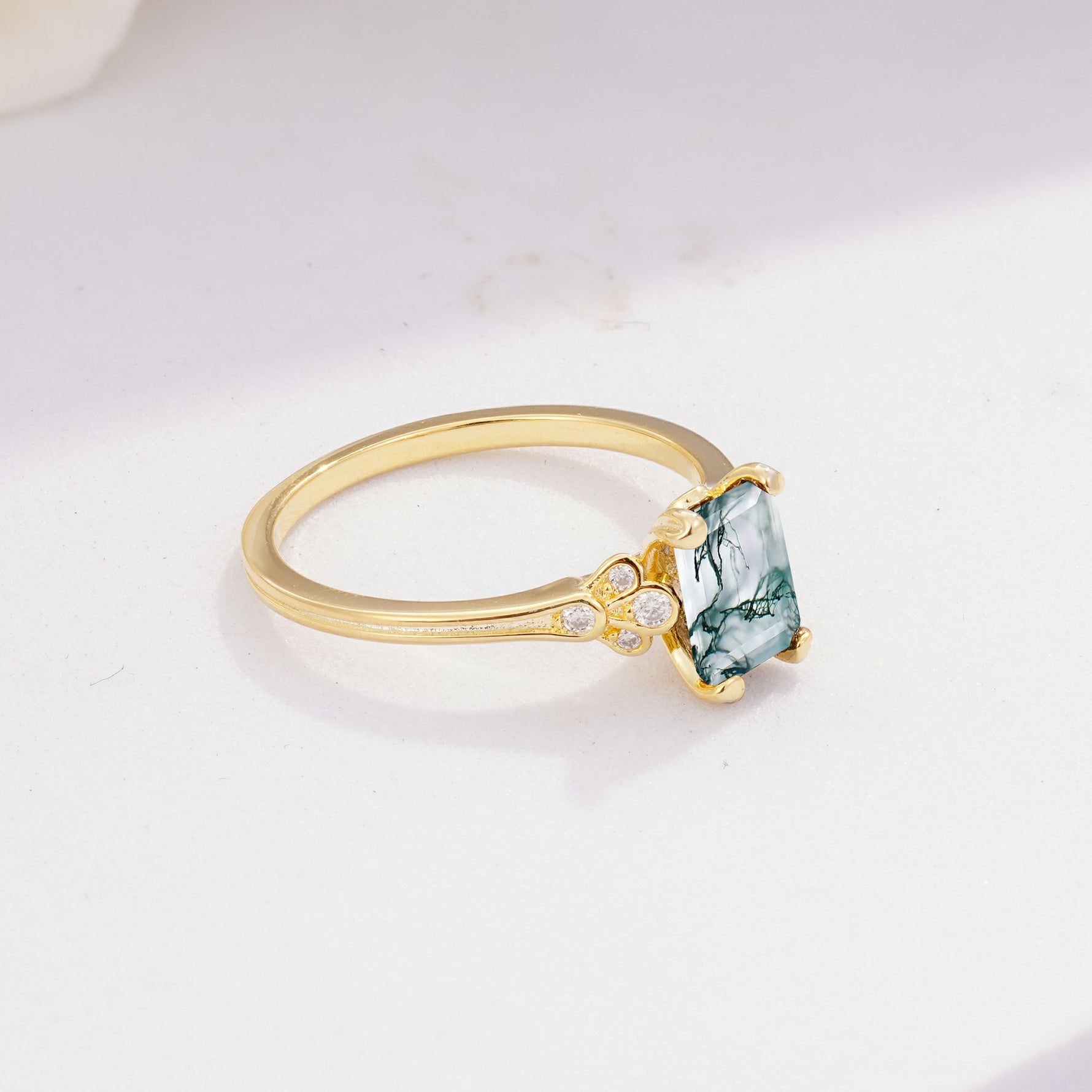 ML07055 Moss Agate Ring - White-Gold