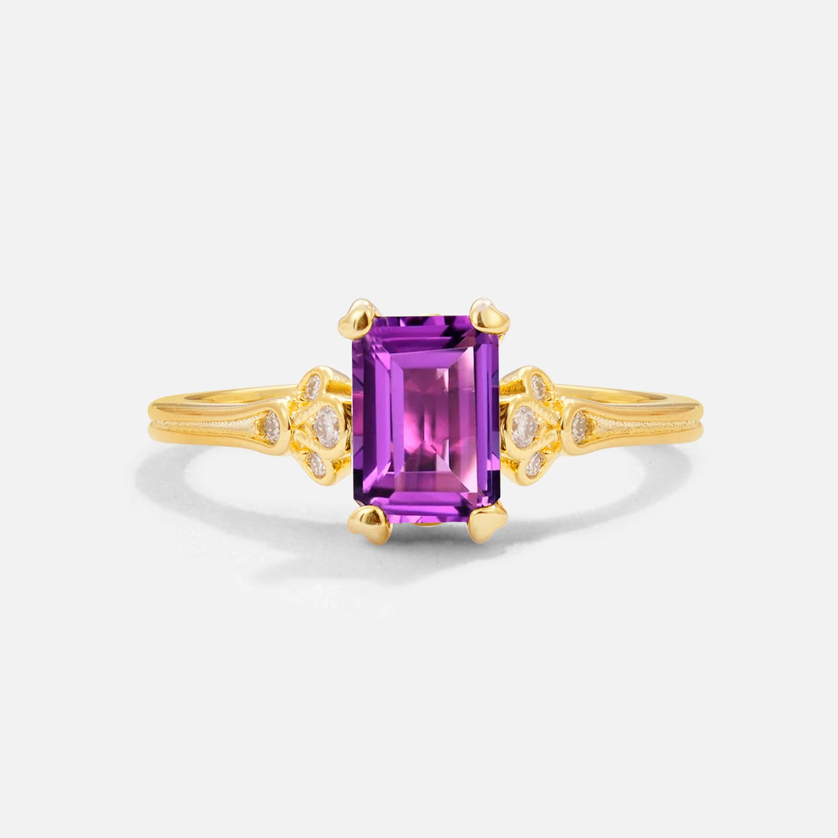 Classic 4-Prong Emerald-Cut Amethyst  Engagement Ring