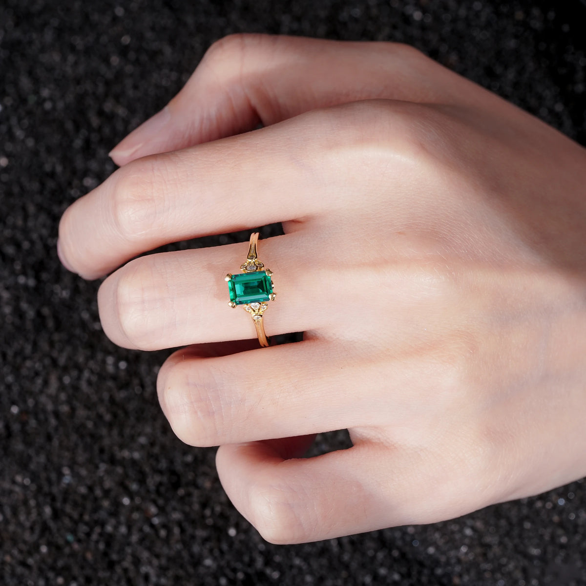 Classic 4-Prong Emerald-Cut Emerald Engagement Ring