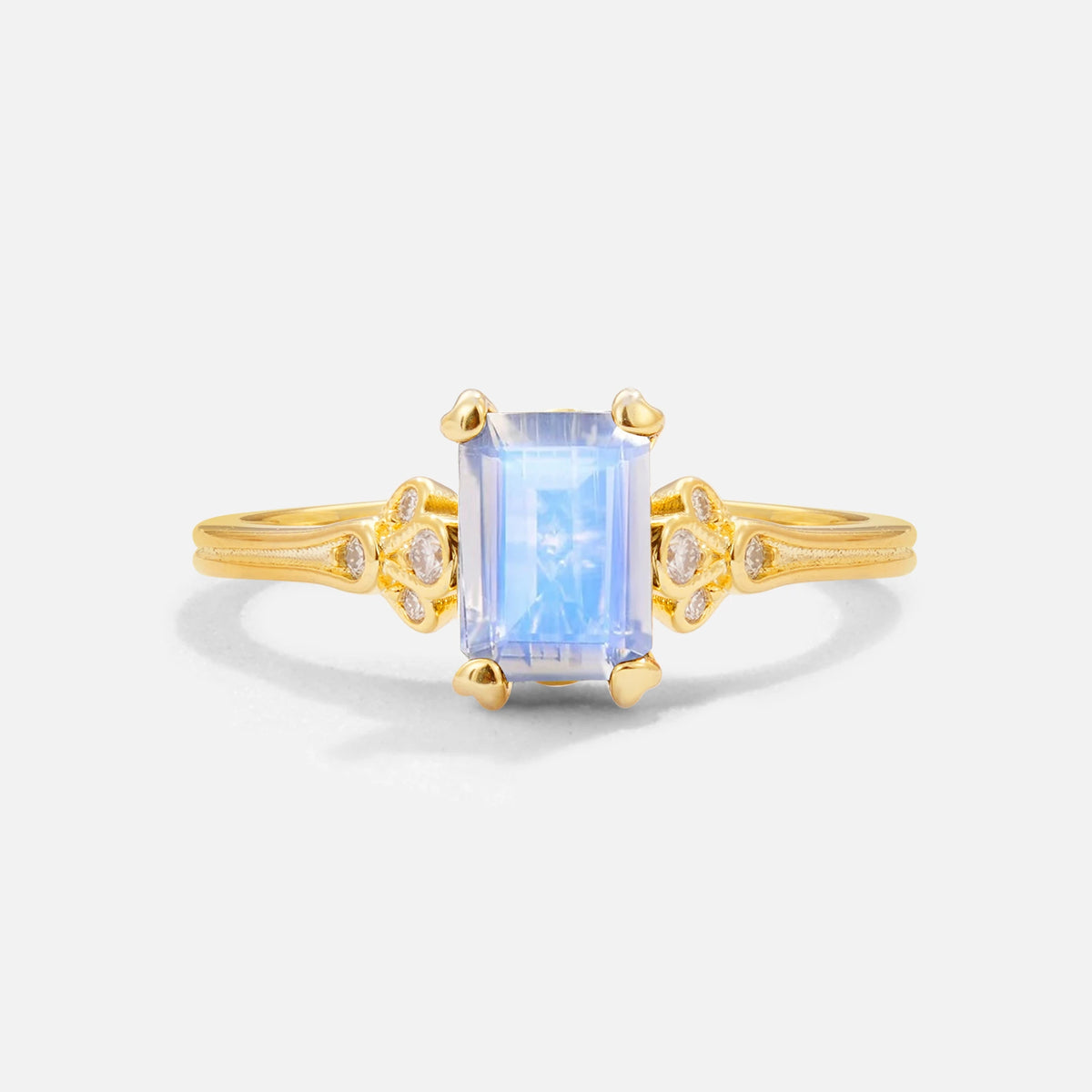 Classic 4-Prong Emerald-Cut Moonstone Engagement Ring
