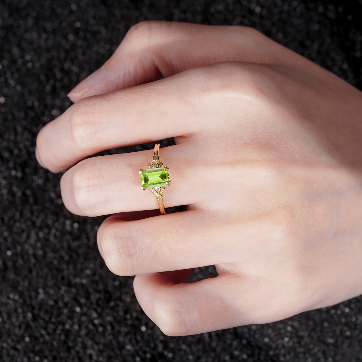 Classic 4-Prong Emerald-Cut Peridot Engagement Ring