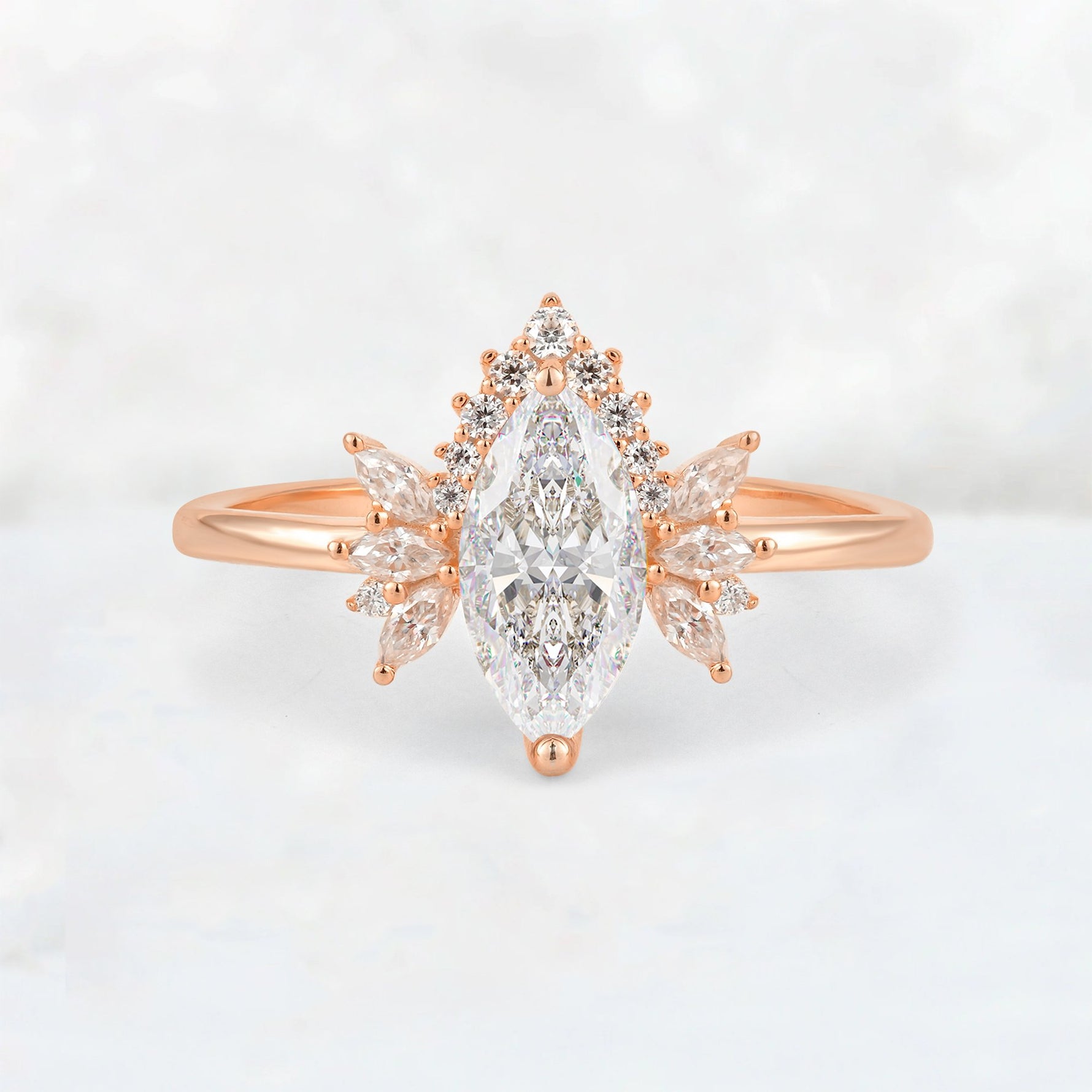 Marquise Cut Moissanite Floral Side Stone Engagement Ring - Additional view