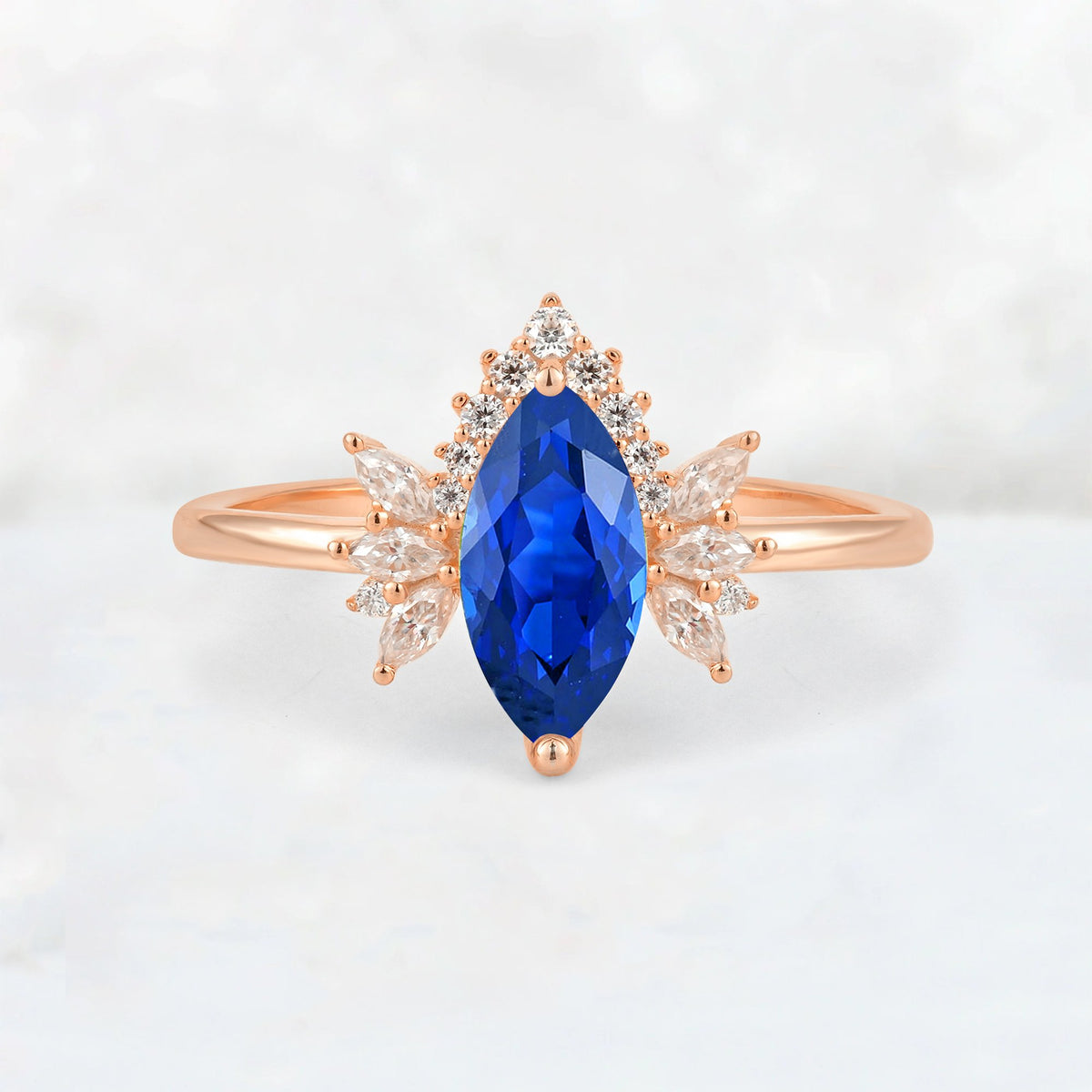 Marquise Cut Sapphire Floral Side Stone Engagement Ring - Additional view