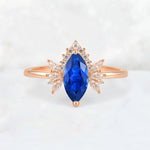 Marquise Cut Sapphire Floral Side Stone Engagement Ring - Additional view