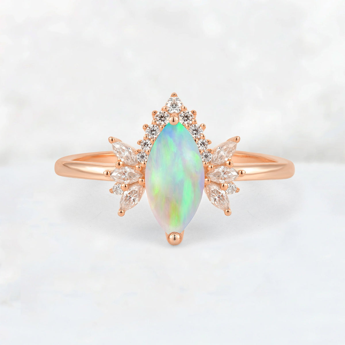 Marquise Cut Fire Opal Floral Side Stone Engagement Ring - Additional view