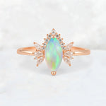 Marquise Cut Fire Opal Floral Side Stone Engagement Ring - Additional view