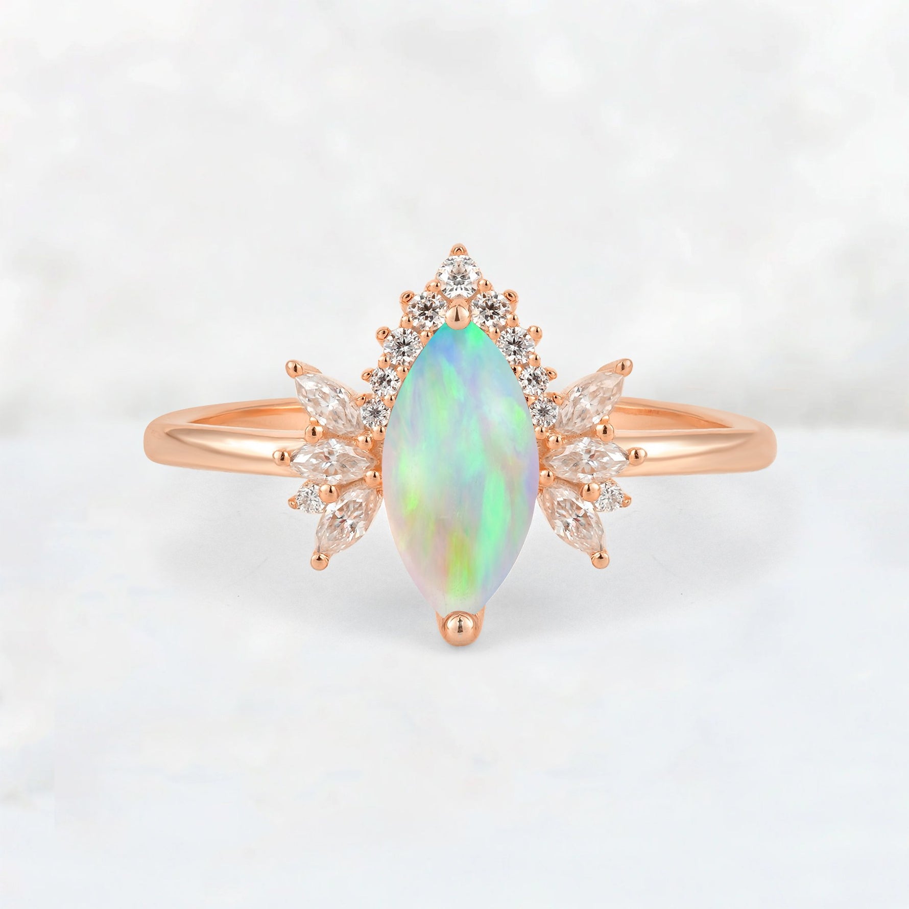 Marquise Cut Fire Opal Floral Side Stone Engagement Ring - Additional view