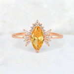 Marquise Cut Citrine Floral Side Stone Engagement Ring - Additional view