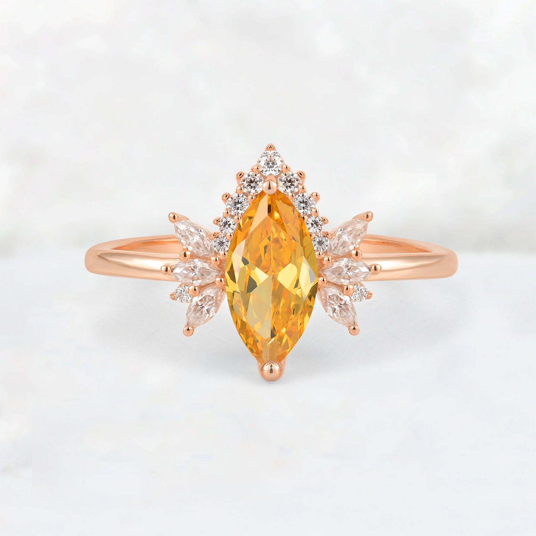 Marquise Cut Citrine Floral Side Stone Engagement Ring - Additional view
