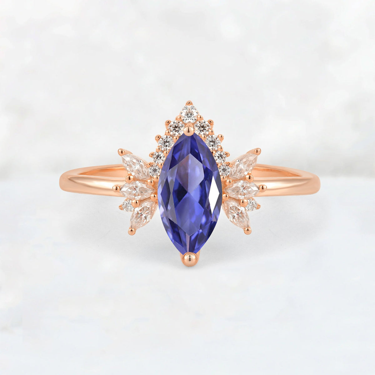 Marquise Cut Tanzanite Floral Side Stone Engagement Ring - Additional view