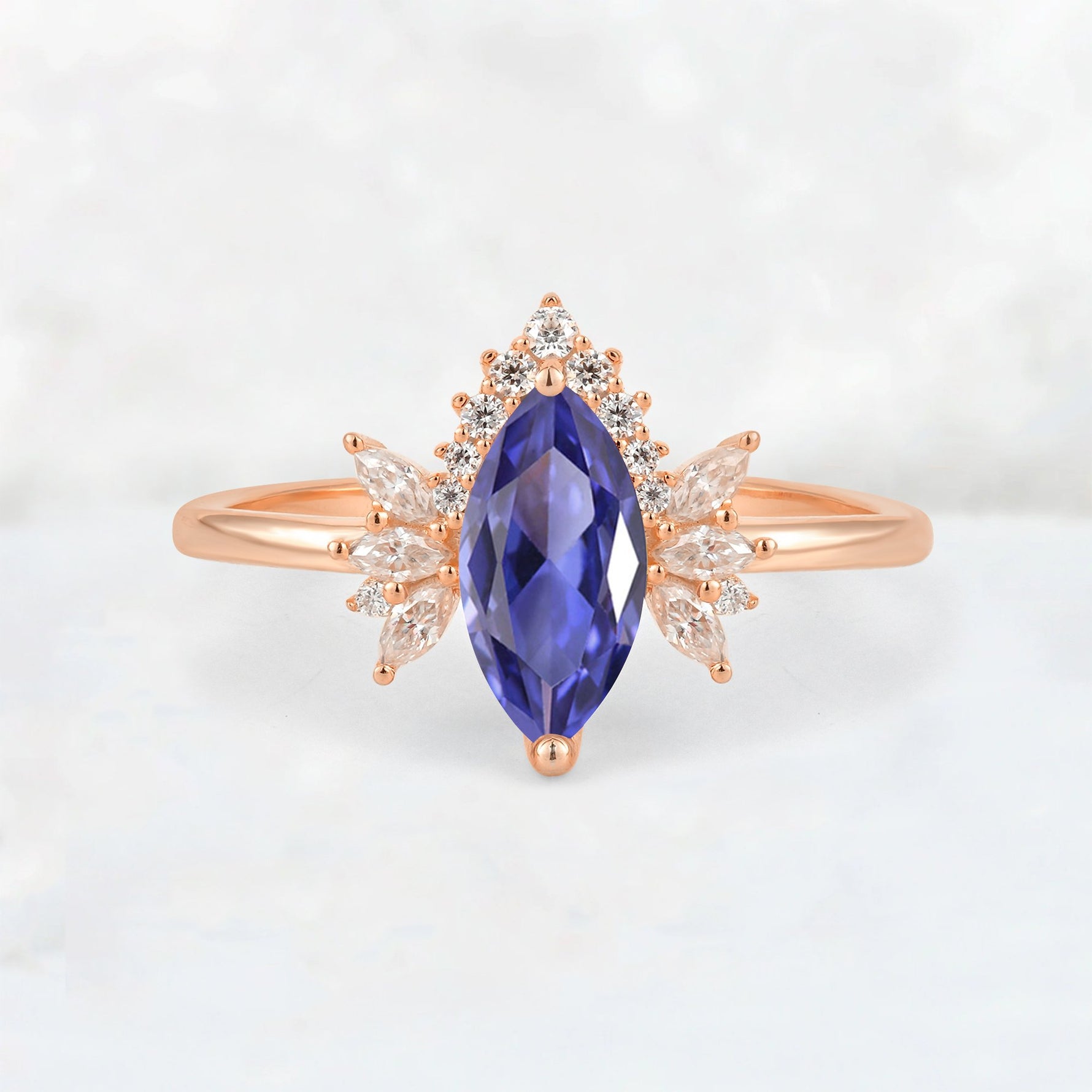 Marquise Cut Tanzanite Floral Side Stone Engagement Ring - Additional view