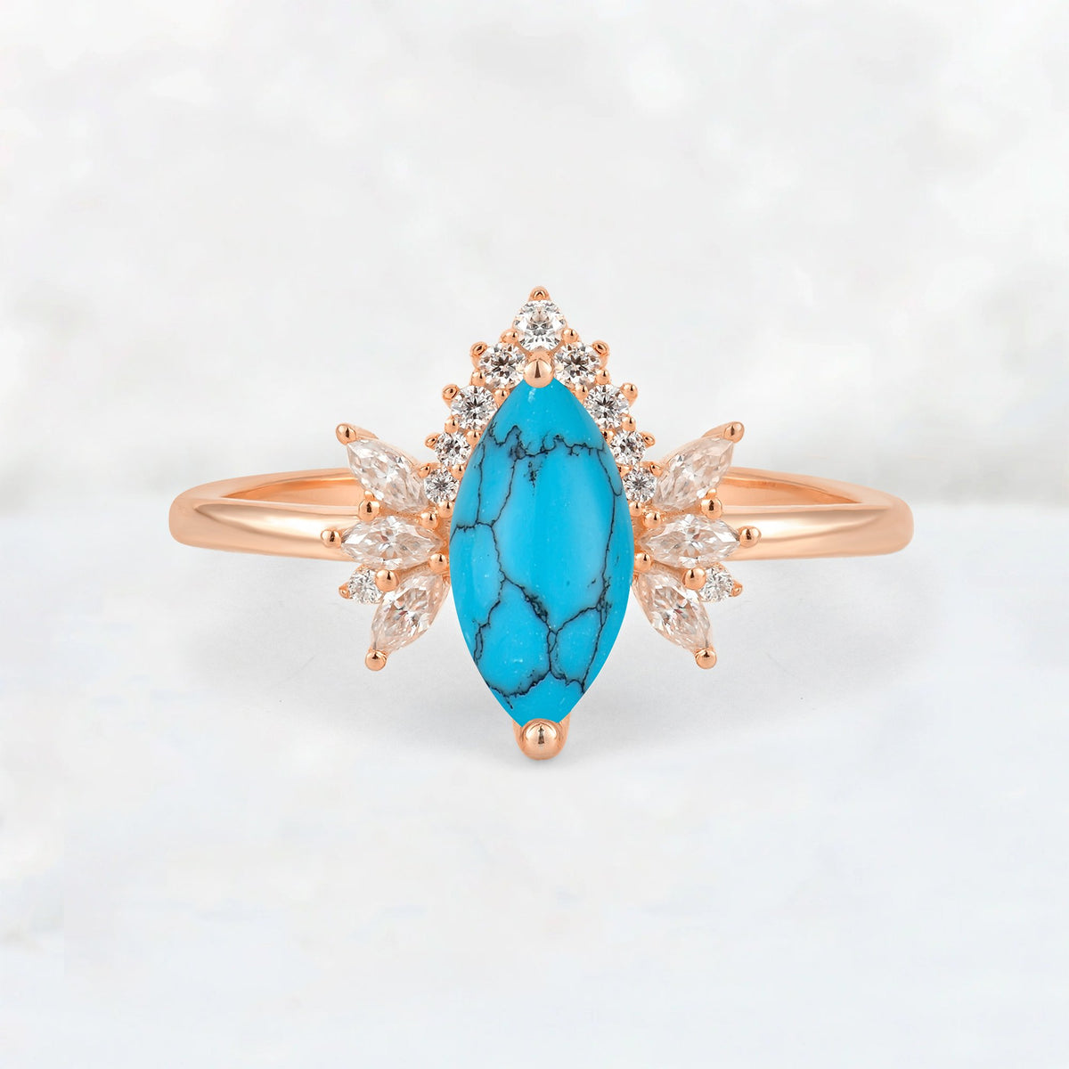 Marquise Cut Turquoise Floral Side Stone Engagement Ring - Additional view