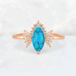 Marquise Cut Turquoise Floral Side Stone Engagement Ring - Additional view