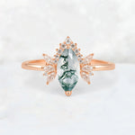Marquise Cut Moss Agate Floral Side Stone Engagement Ring - Additional view
