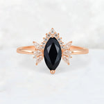 Marquise Cut Black Onyx Floral Side Stone Engagement Ring - Additional view