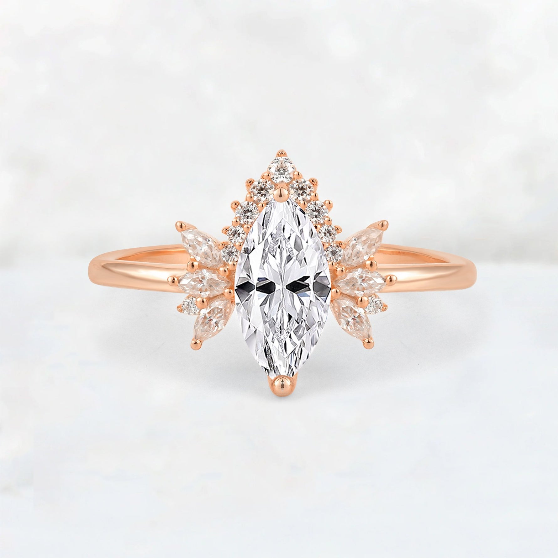 Marquise Cut Lab Diamond Floral Side Stone Engagement Ring - Additional view
