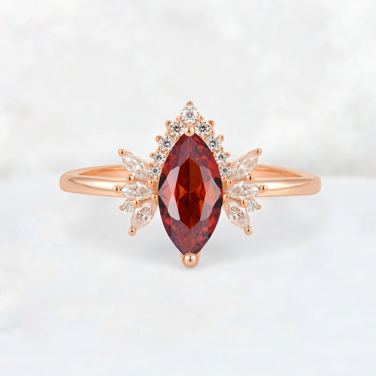 Marquise Cut Garnet Floral Side Stone Engagement Ring - Additional view