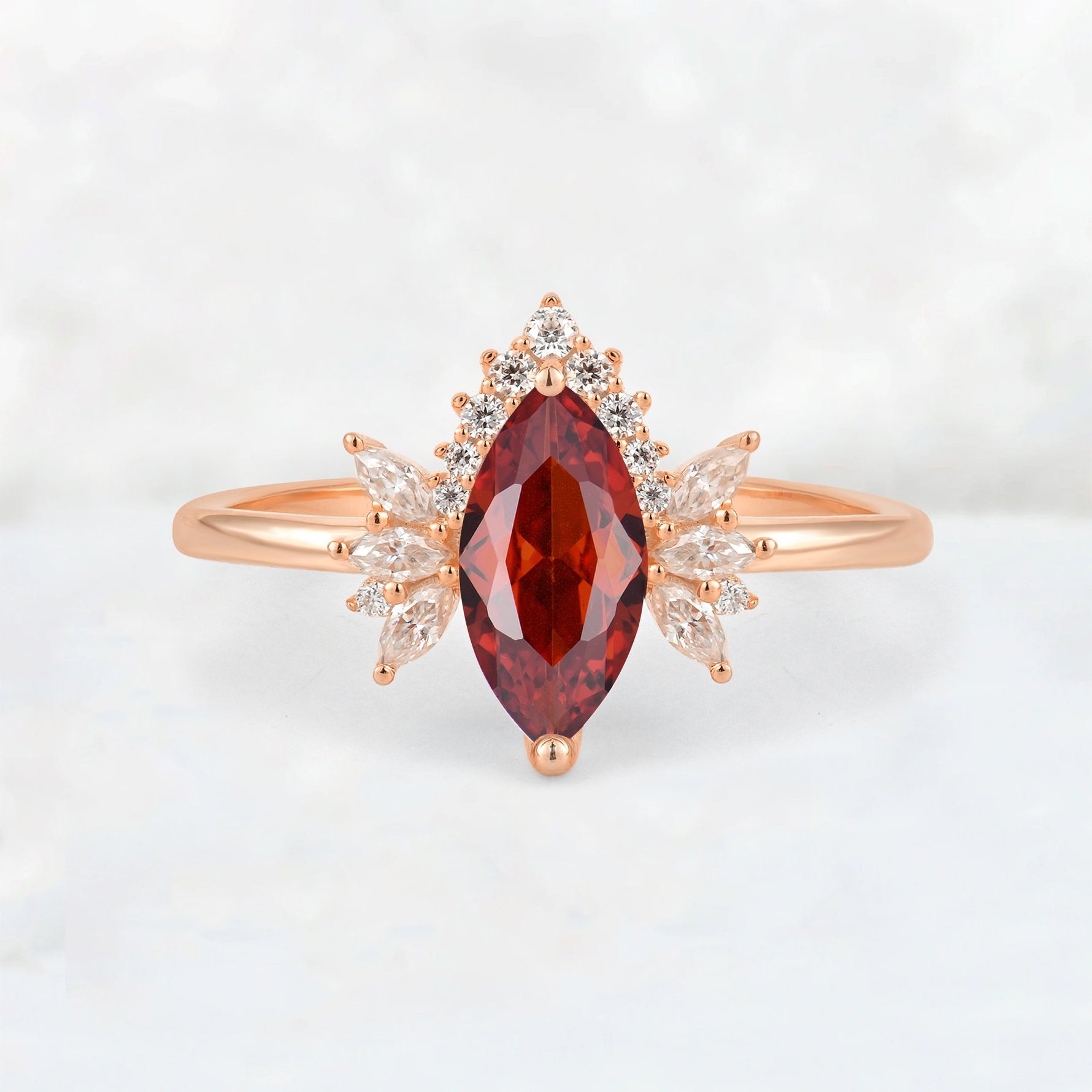 Marquise Cut Garnet Floral Side Stone Engagement Ring - Additional view