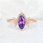 Marquise Cut Amethyst Floral Side Stone Engagement Ring - Additional view