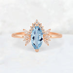 Marquise Cut Aquamarine Floral Side Stone Engagement Ring - Additional view