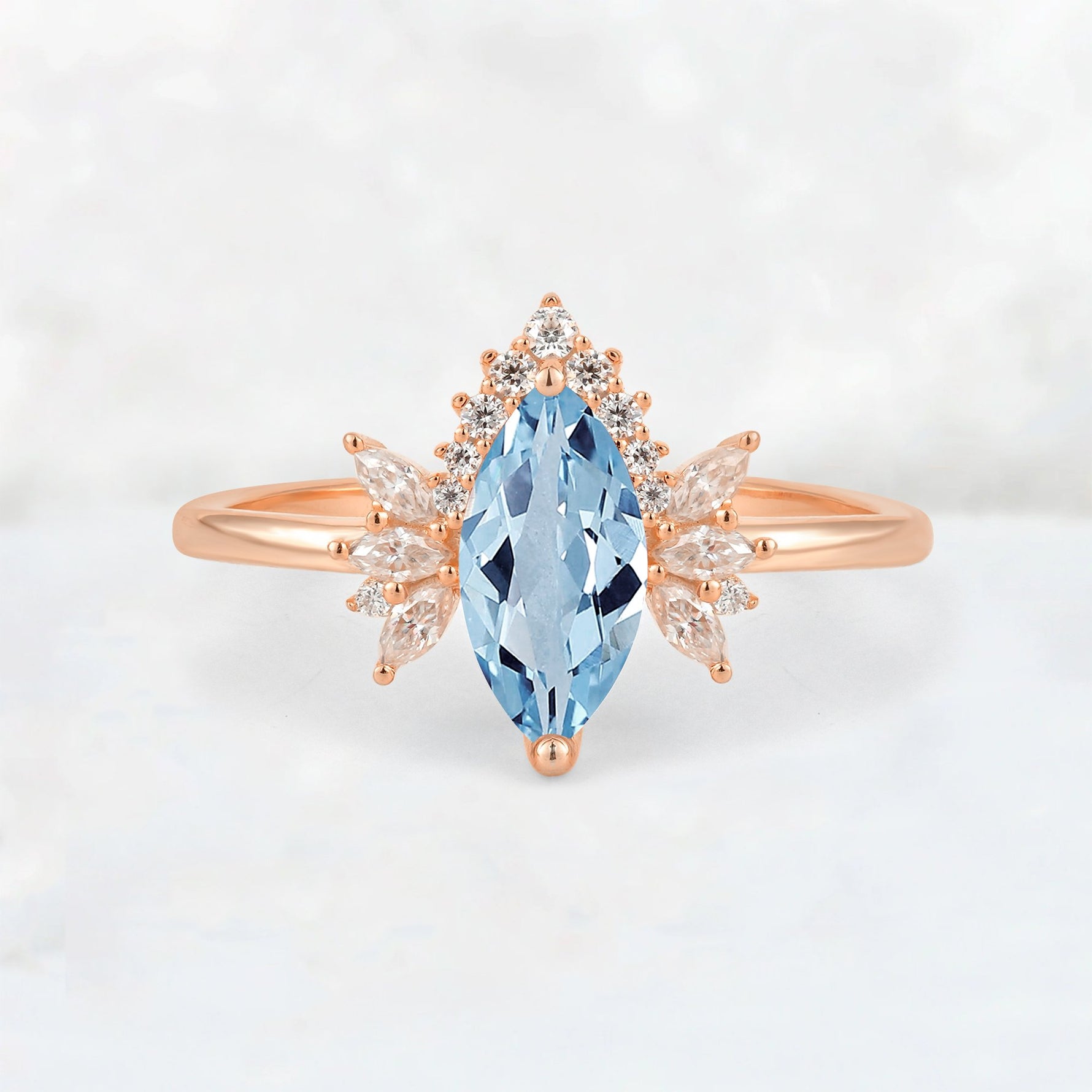 Marquise Cut Aquamarine Floral Side Stone Engagement Ring - Additional view