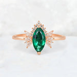 Marquise Cut Emerald Floral Side Stone Engagement Ring - Additional view