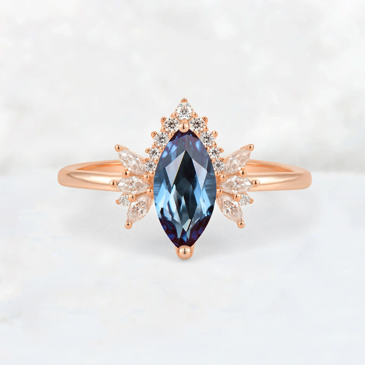 Marquise Cut Alexandrite Floral Side Stone Engagement Ring - Additional view