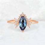 Marquise Cut Alexandrite Floral Side Stone Engagement Ring - Additional view