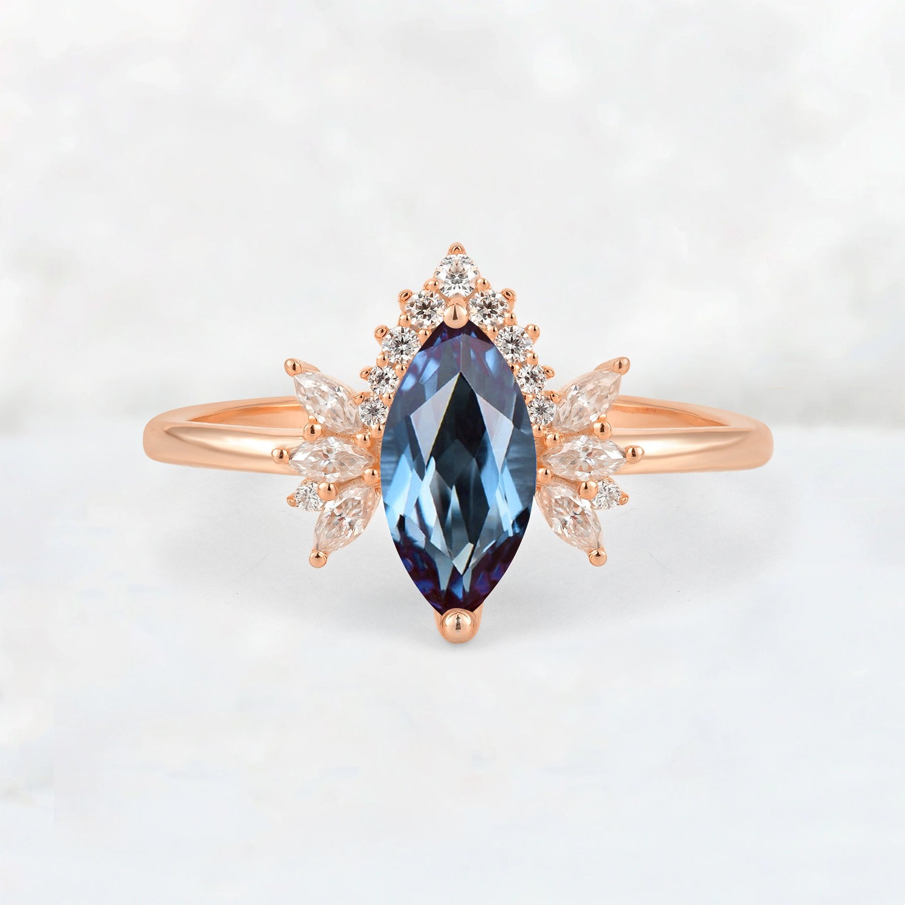 Marquise Cut Alexandrite Floral Side Stone Engagement Ring - Additional view