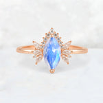 Marquise Cut Moonstone Floral Side Stone Engagement Ring - Additional view