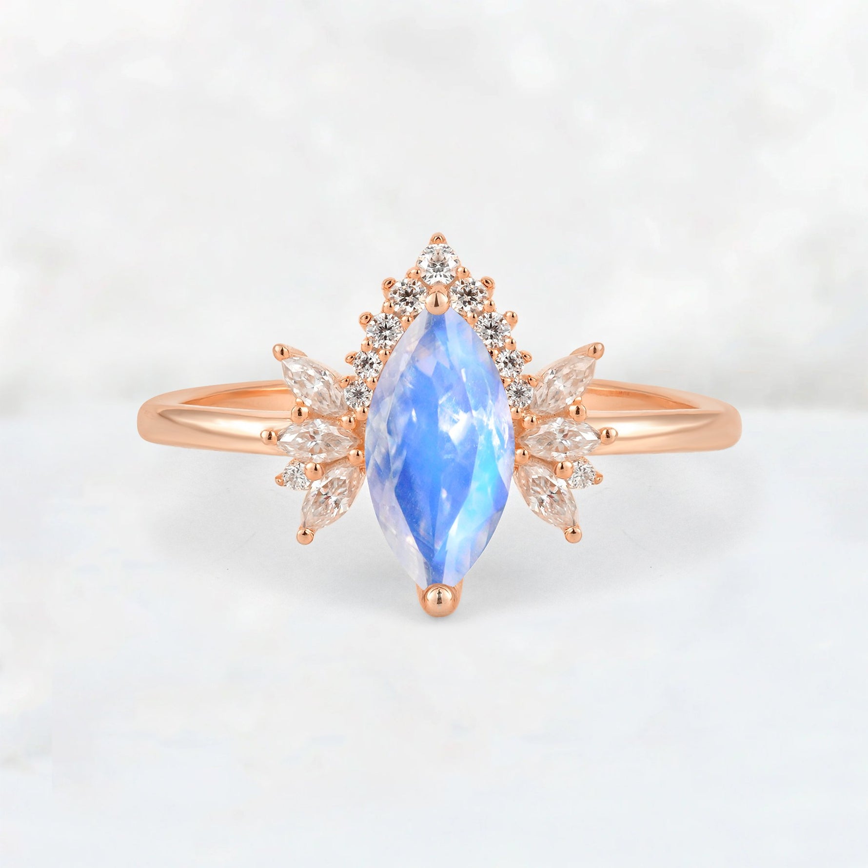 Marquise Cut Moonstone Floral Side Stone Engagement Ring - Additional view