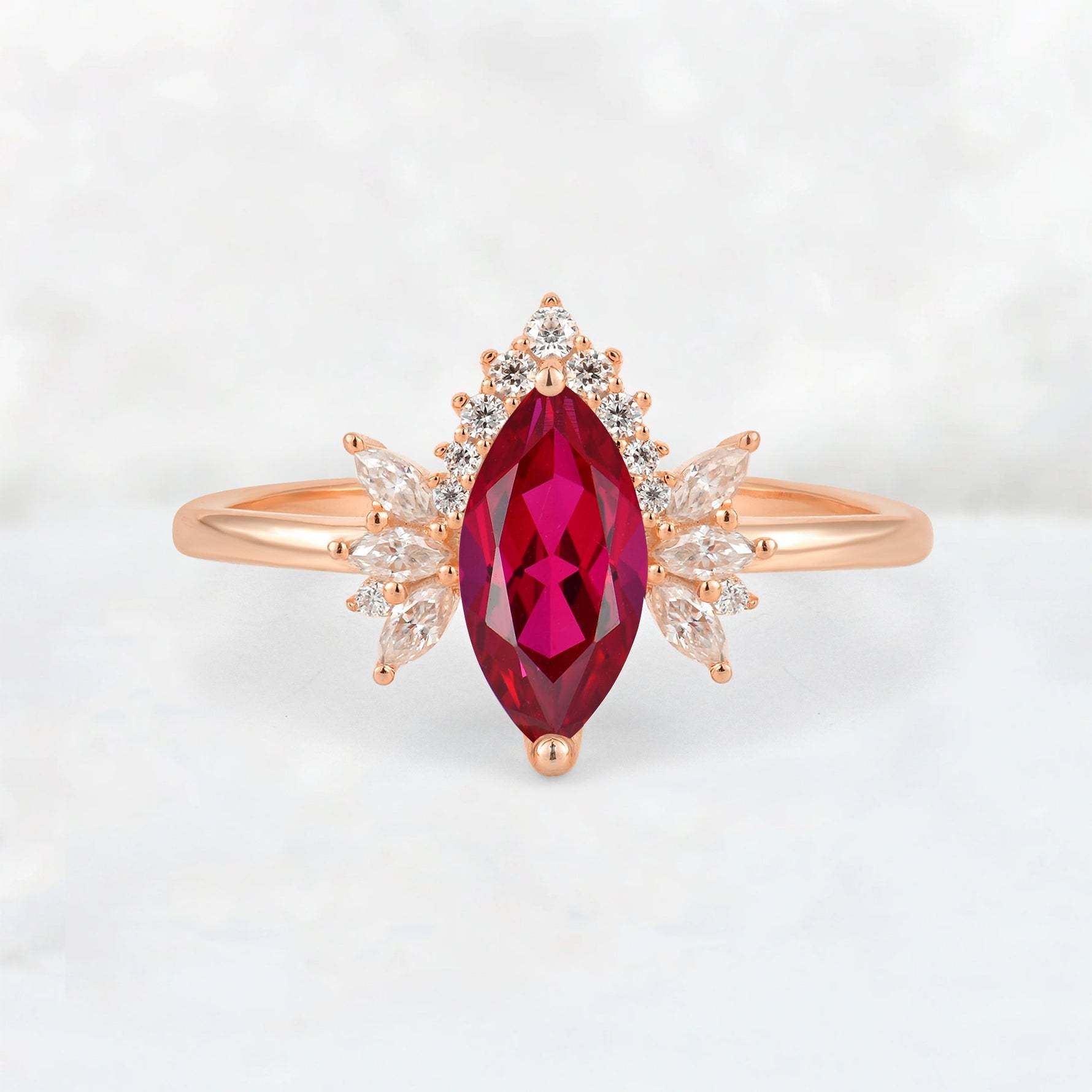Marquise Cut Ruby Floral Side Stone Engagement Ring - Additional view