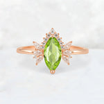 Marquise Cut Peridot Floral Side Stone Engagement Ring - Additional view