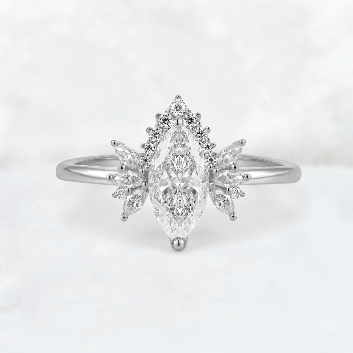 Marquise Cut Moissanite Floral Side Stone Engagement Ring - Additional view