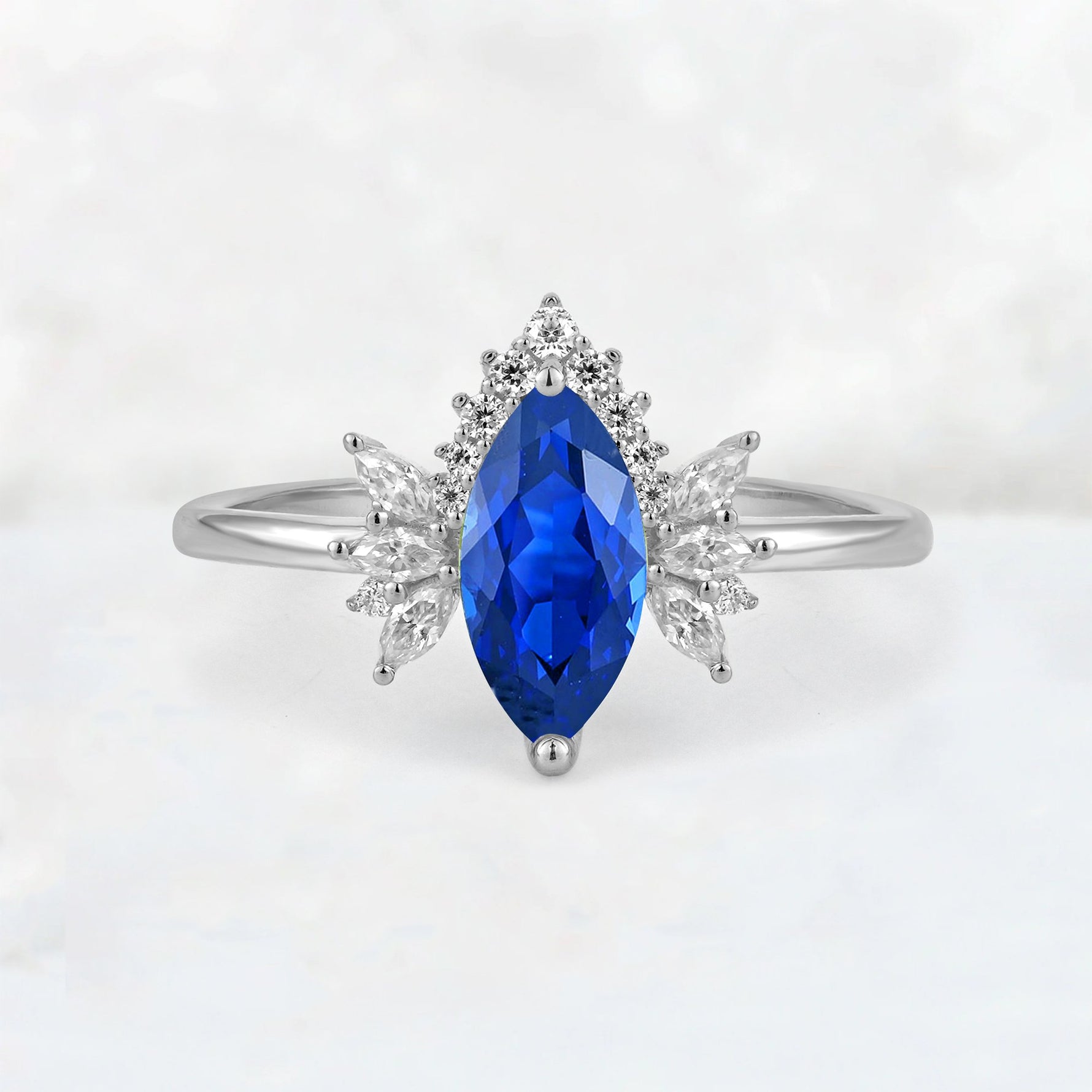 Marquise Cut Sapphire Floral Side Stone Engagement Ring - Additional view