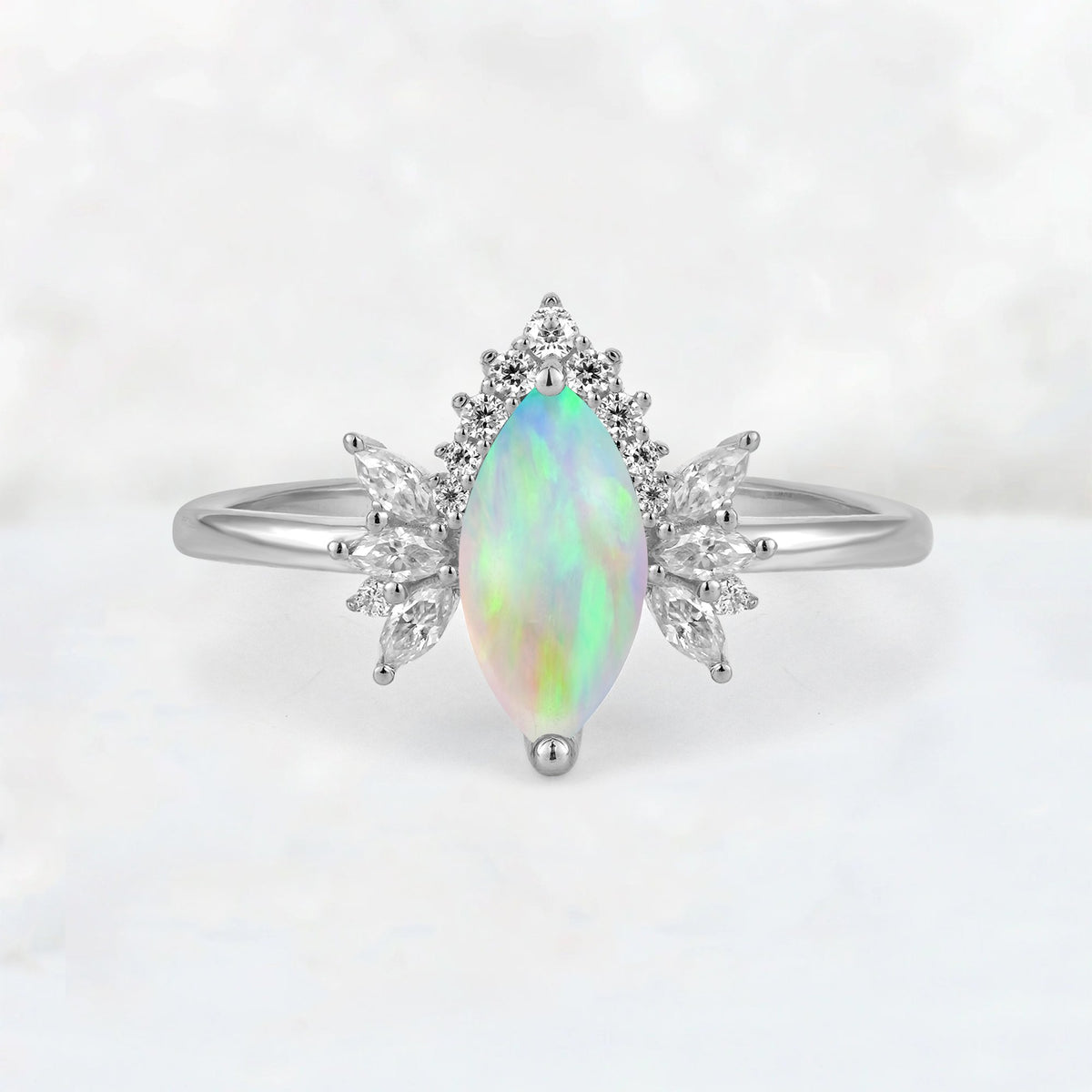 Marquise Cut Fire Opal Floral Side Stone Engagement Ring - Additional view
