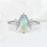 Marquise Cut Fire Opal Floral Side Stone Engagement Ring - Additional view