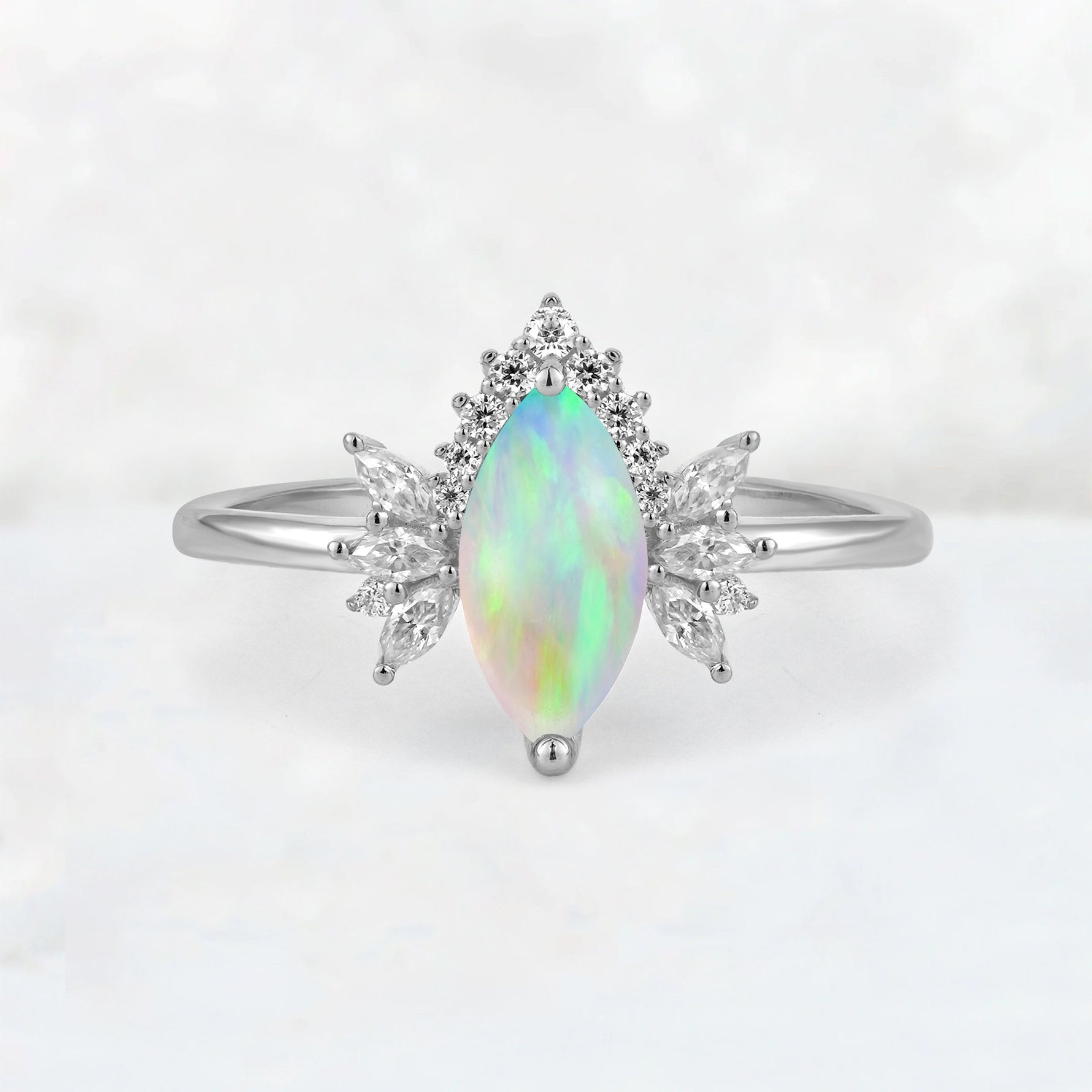 Marquise Cut Fire Opal Floral Side Stone Engagement Ring - Additional view