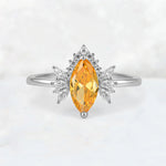 Marquise Cut Citrine Floral Side Stone Engagement Ring - Additional view
