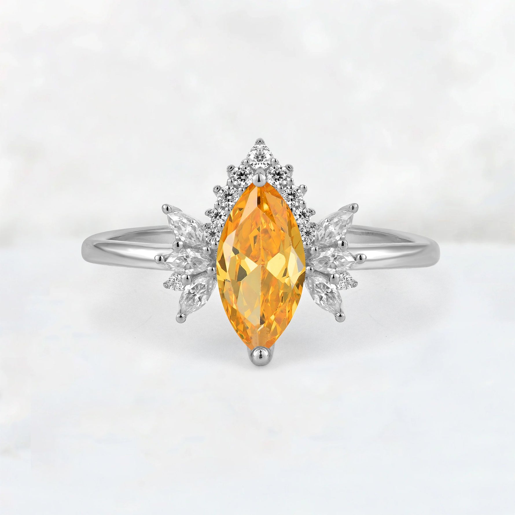 Marquise Cut Citrine Floral Side Stone Engagement Ring - Additional view