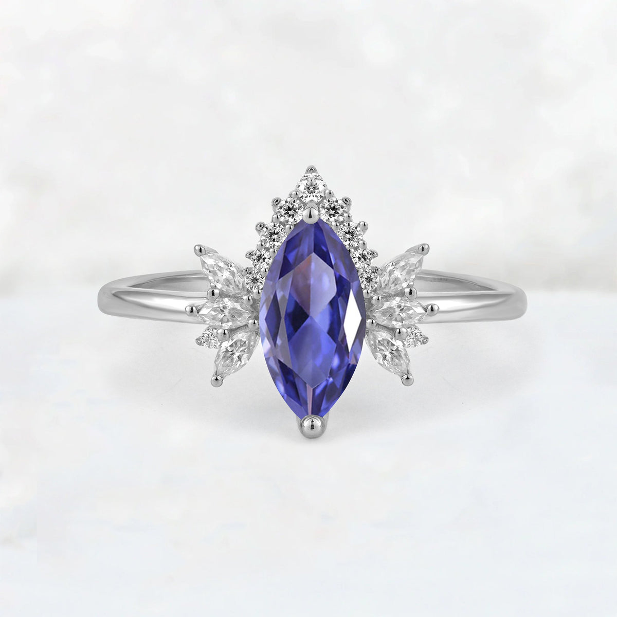 Marquise Cut Tanzanite Floral Side Stone Engagement Ring - Additional view
