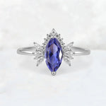 Marquise Cut Tanzanite Floral Side Stone Engagement Ring - Additional view
