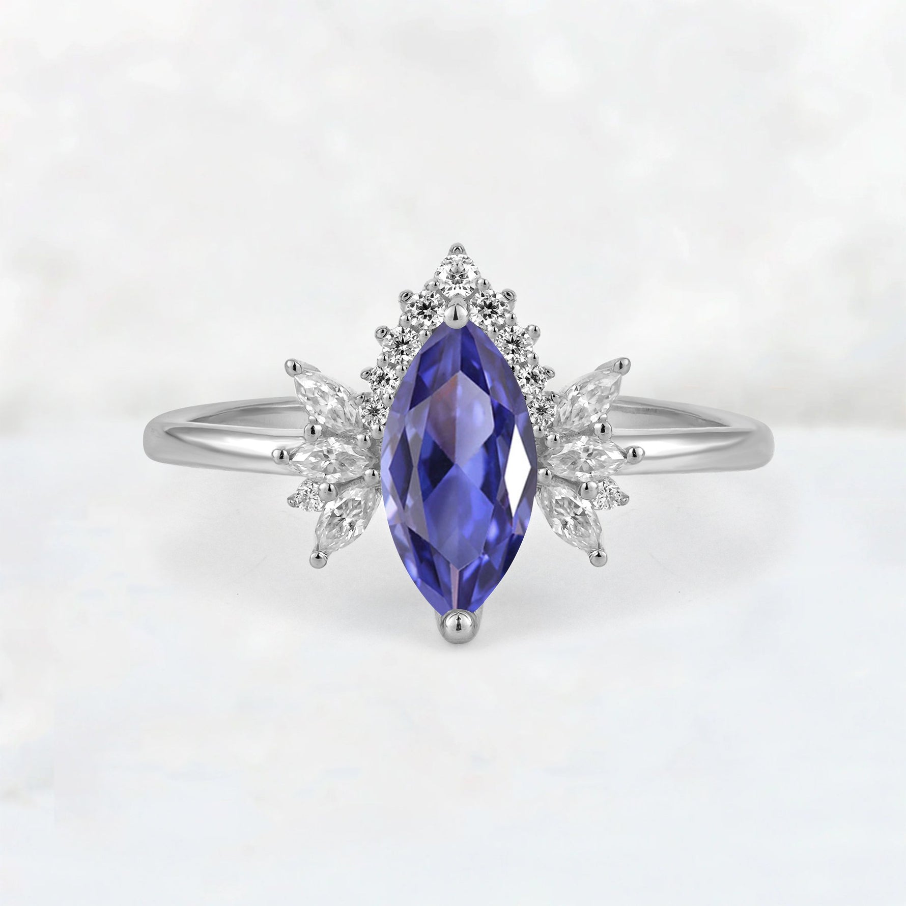 Marquise Cut Tanzanite Floral Side Stone Engagement Ring - Additional view