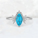 Marquise Cut Turquoise Floral Side Stone Engagement Ring - Additional view