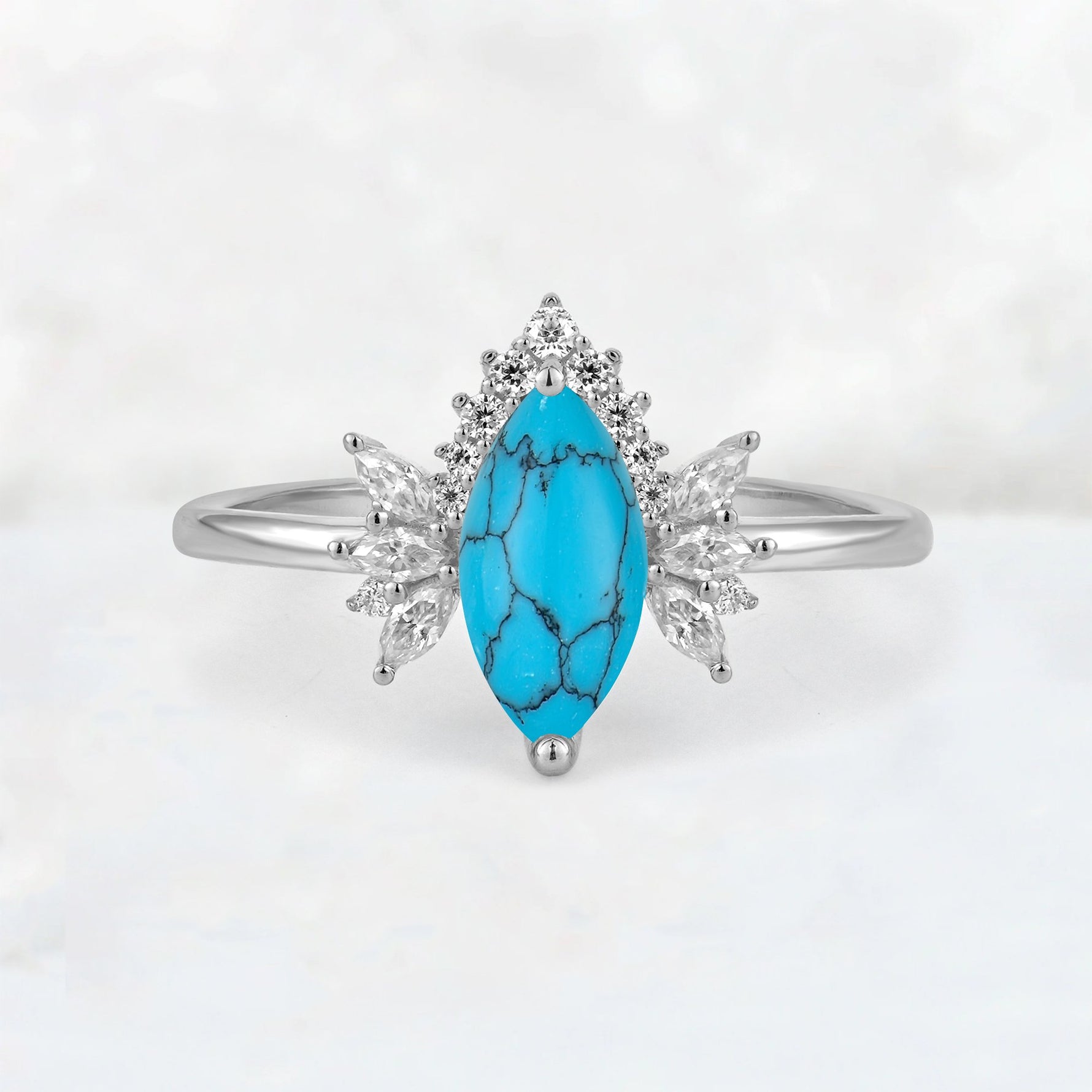 Marquise Cut Turquoise Floral Side Stone Engagement Ring - Additional view