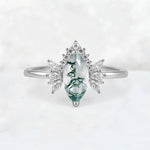 Marquise Cut Moss Agate Floral Side Stone Engagement Ring - Additional view