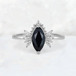 Marquise Cut Black Onyx Floral Side Stone Engagement Ring - Additional view